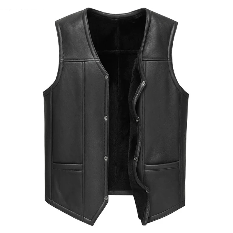 Leather suede men genuine sheepskin vest men fur vest sheep shearing ...