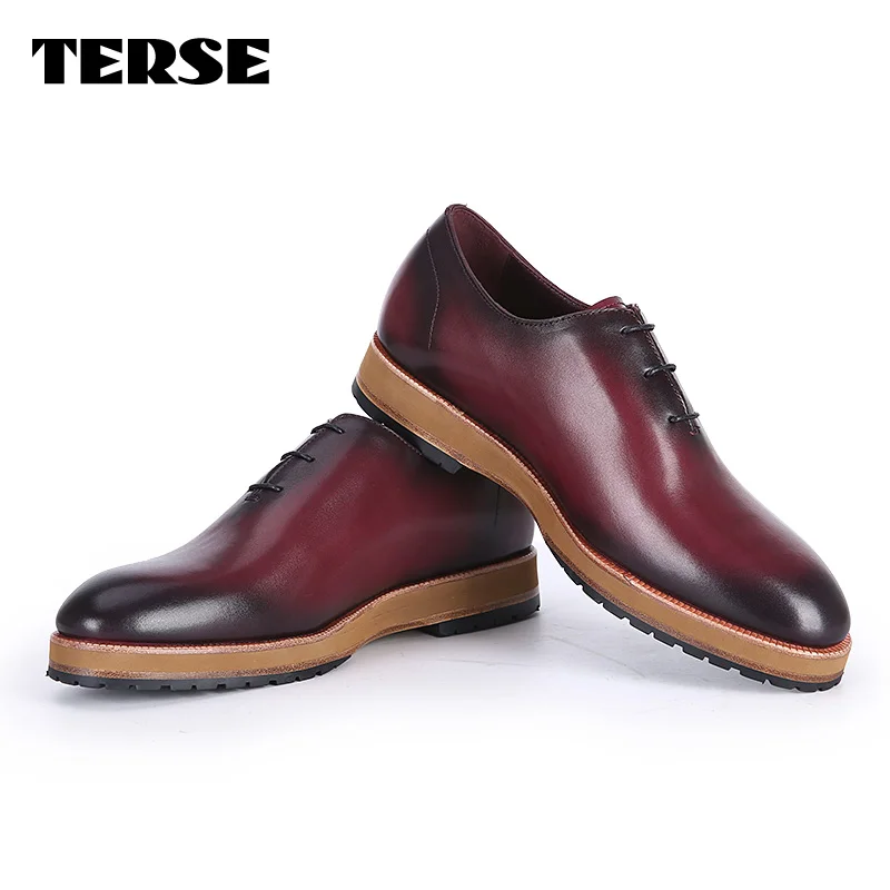 TERSE_Oxford shoes men leather handmade dress shoes in burgundy/ blue genuine leather office shoes for male custom service