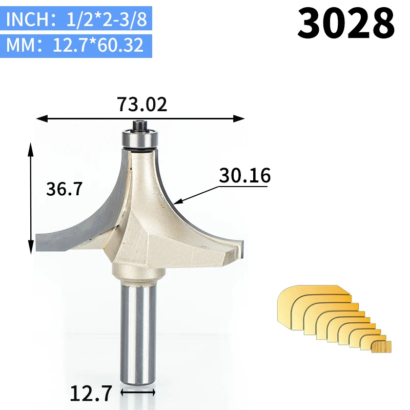 1 шт. круглые фрезы для деревообработки инструмент 2 Флейта концевая фреза с подшипником Фрезерный резак угловой круглый над бит - Длина режущей кромки: 3028