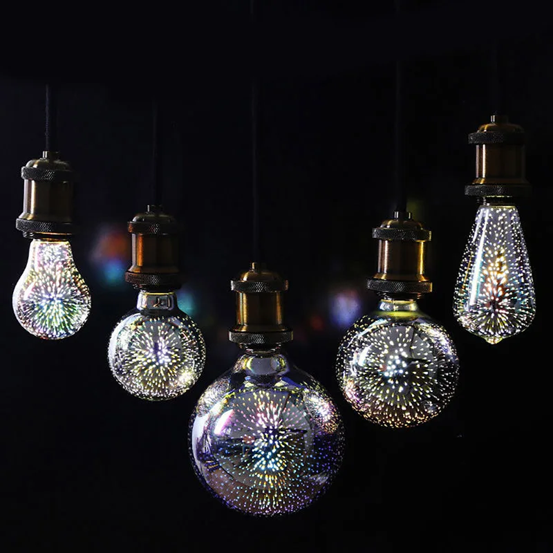 Chapado en plata cristal 3D estrella LED Edison bombilla 220 V A60 ST64 G80 G95 vacaciones Navidad decoración Bar lámpara LED lámparas Bombillas