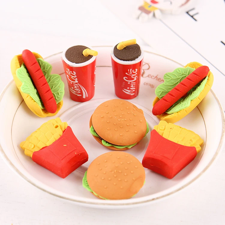 wholesale 48pcs hamburger hot dog sandwich food erasers for kids