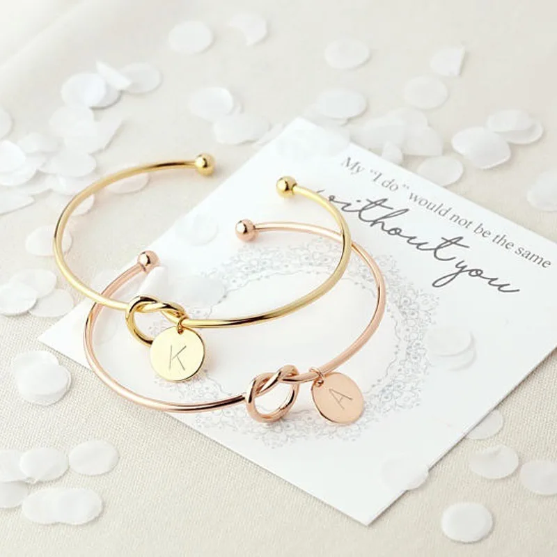 Модные розовые, золотые, серебряные браслеты-манжеты MESTILO С Завязанными узлами и 26 буквами, женские браслеты с брелоками