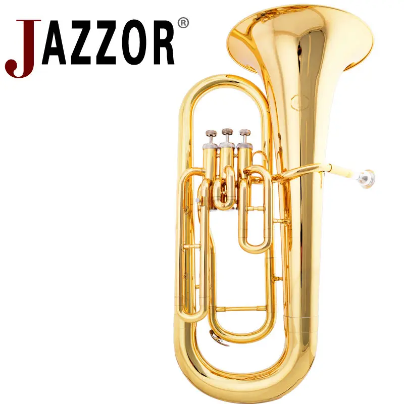Jazzor Jzeu300 Professional Euphonium B Flat Gold Lacquer Brass Wind Instrument With Mouthpiece