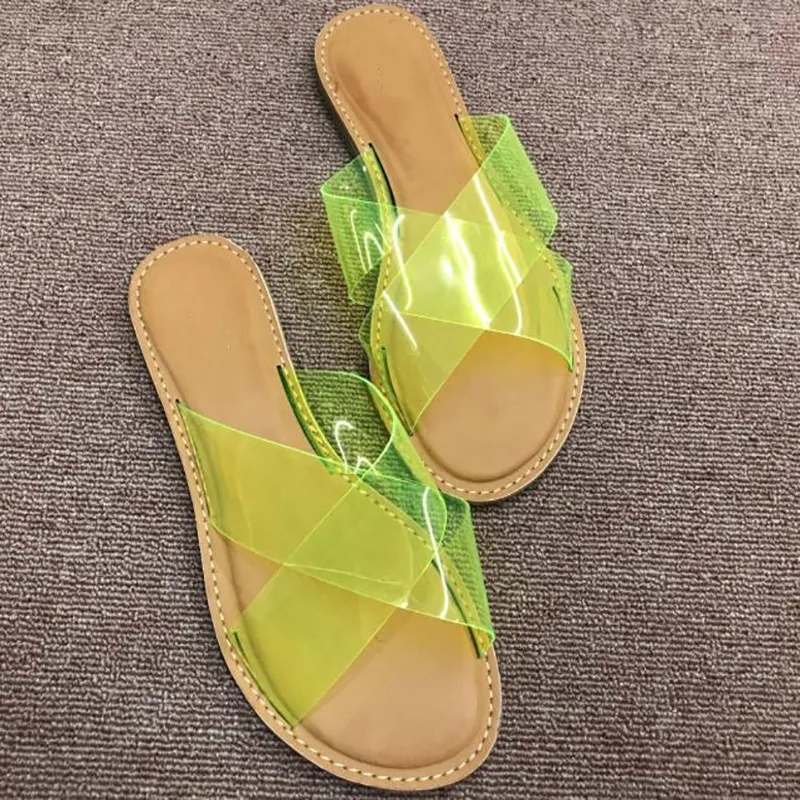 

New summer women PVC shoes 2019 ladies slides outdoor color plastic cross flats comfortable special Transparent female slippers