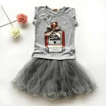 

Girl 2017 Summer Sleeveless Top Perfume Bottle Printing High Waisted Skirt Suit