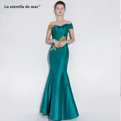 Vestido de madrinha2019 новый атласное с вырезом «лодочкой» аппликация золотого цвета сине зеленый сексуальное платье подружки невесты с юбкой-годе