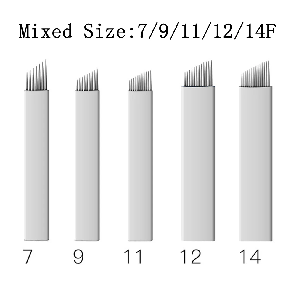 

100pcs Microblading Needles Mixed Sizes 7/9/11/12/14F Permanent Makeup Blades Manual Eyebrow Tattoo Needles For Tattoo Pen