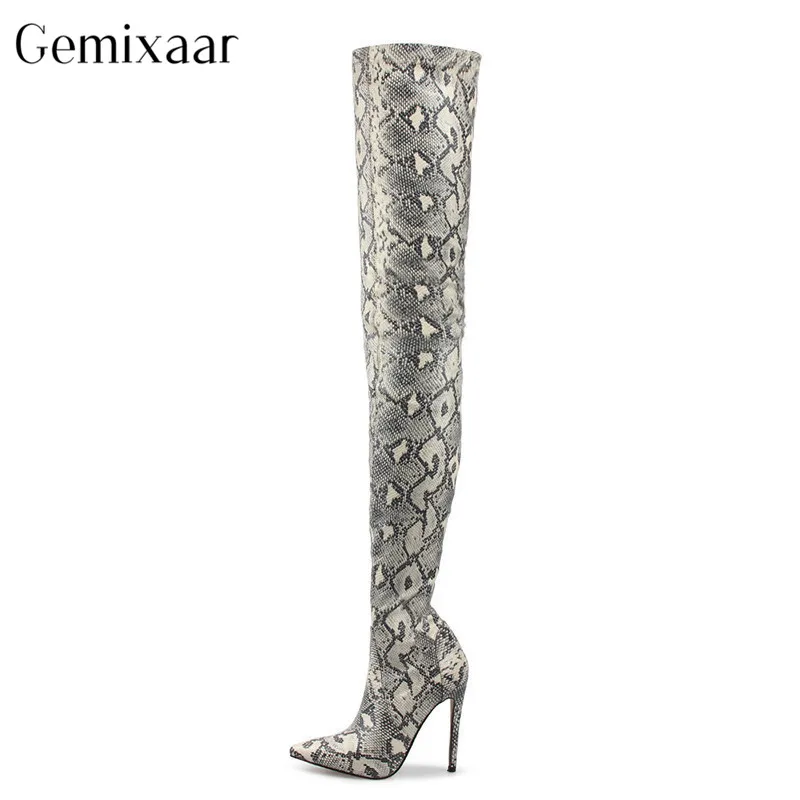 

Sexy Serpentine Over-Knee Woman Shoes Pointy Toe High Stilletto Heels Long Botas Multi-color-pattern Knee High Boots Women