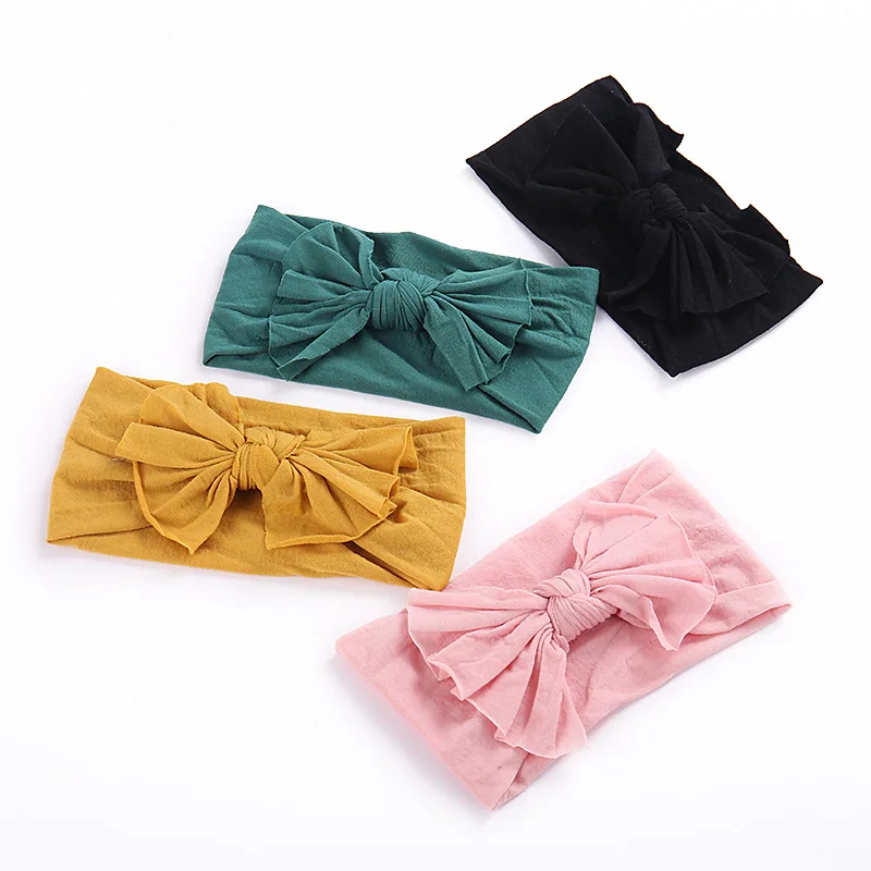 

Toddlers Wide Bows Soft Nylon Headbands Newborn Candy Knot Bow Turban Head Wraps Hair Bands Girls Soft Elastic Nylon Head Bands