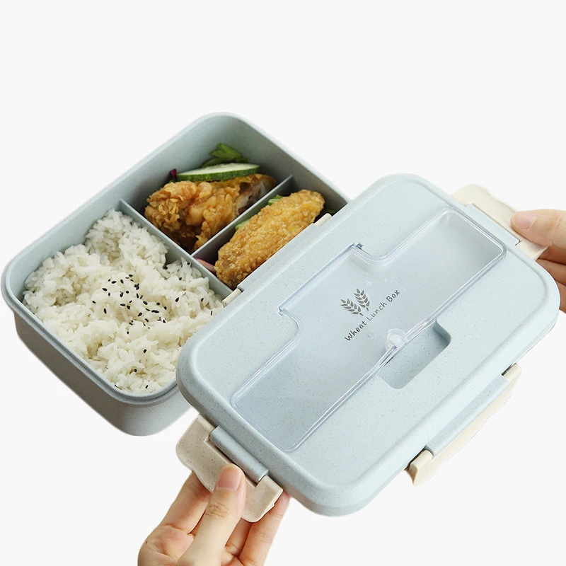 Students Portable Lunch Box Food Storage Box Spillproof Wheat Straw Bento Box