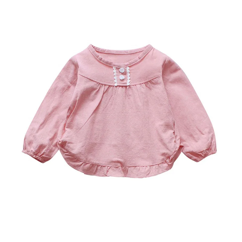 Блузка для маленьких девочек осенние рубашки с длинными рукавами для девочек, детская одежда детские рубашки принцессы для девочек топ, От 1 до 5 лет для малышей - Цвет: Розовый