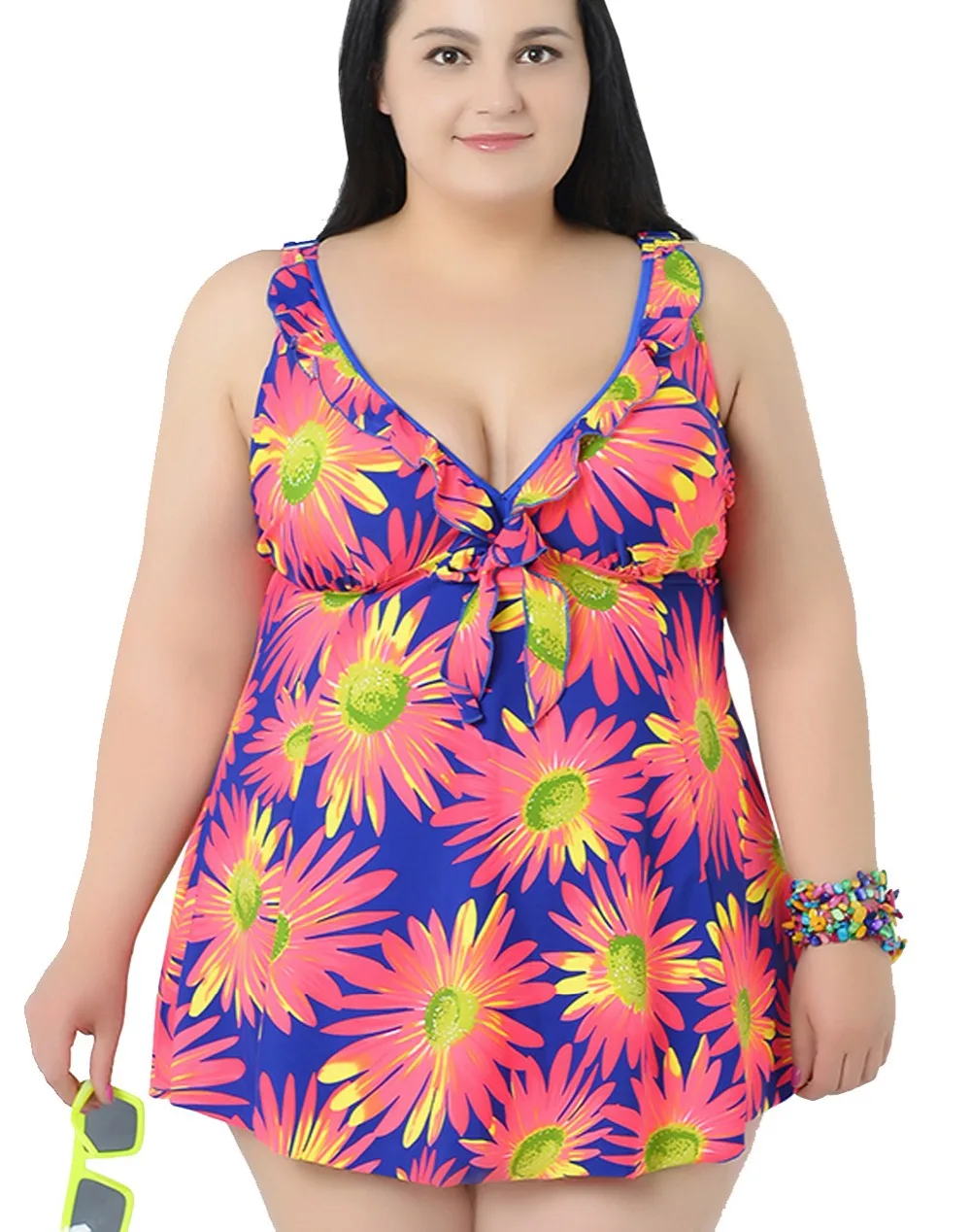2015 Push up high waist swimsuit bikini dress plus size bathing suits for women swimwear flower