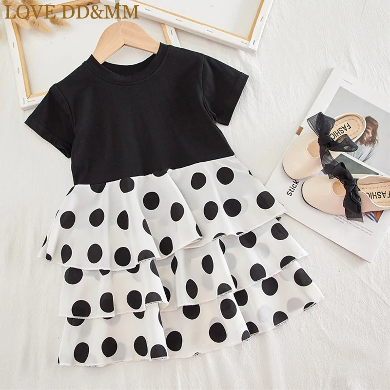 

LOVE DD&MM Girls Dresses 2019 Summer New Children's Wear Girls Lovely Round Neck Stitching Multi-Layer Chiffon Dot Cake Dress