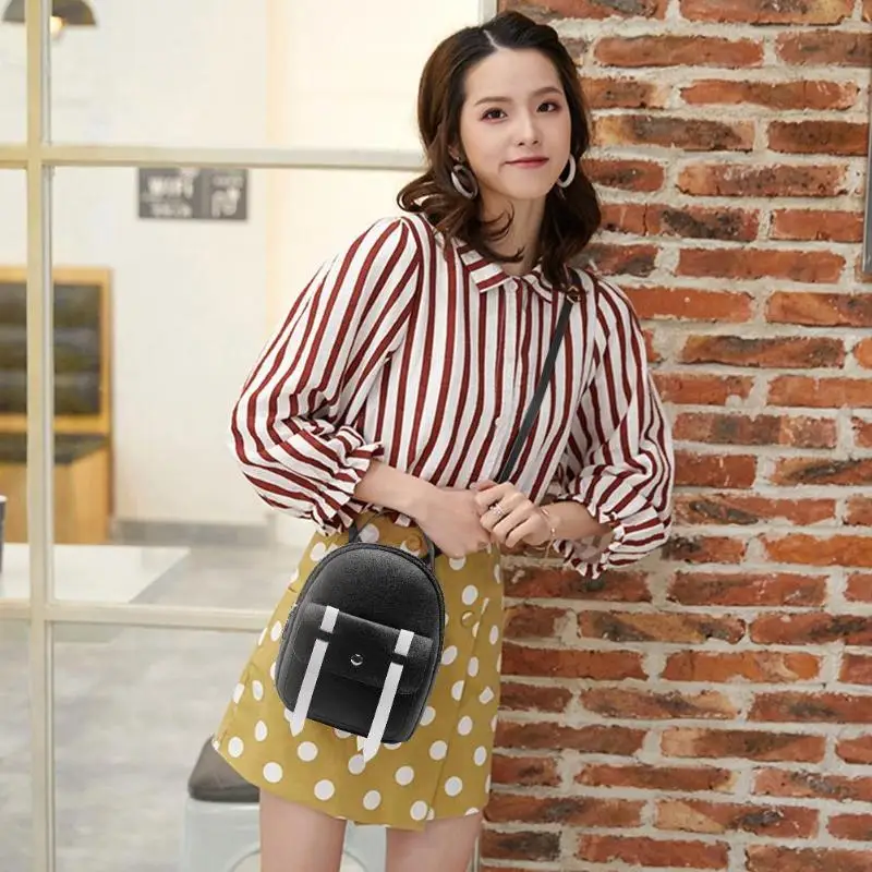 

PU Leather Girls Hit Color Backpacks Women Shoulder Travel Crossbody Bags
