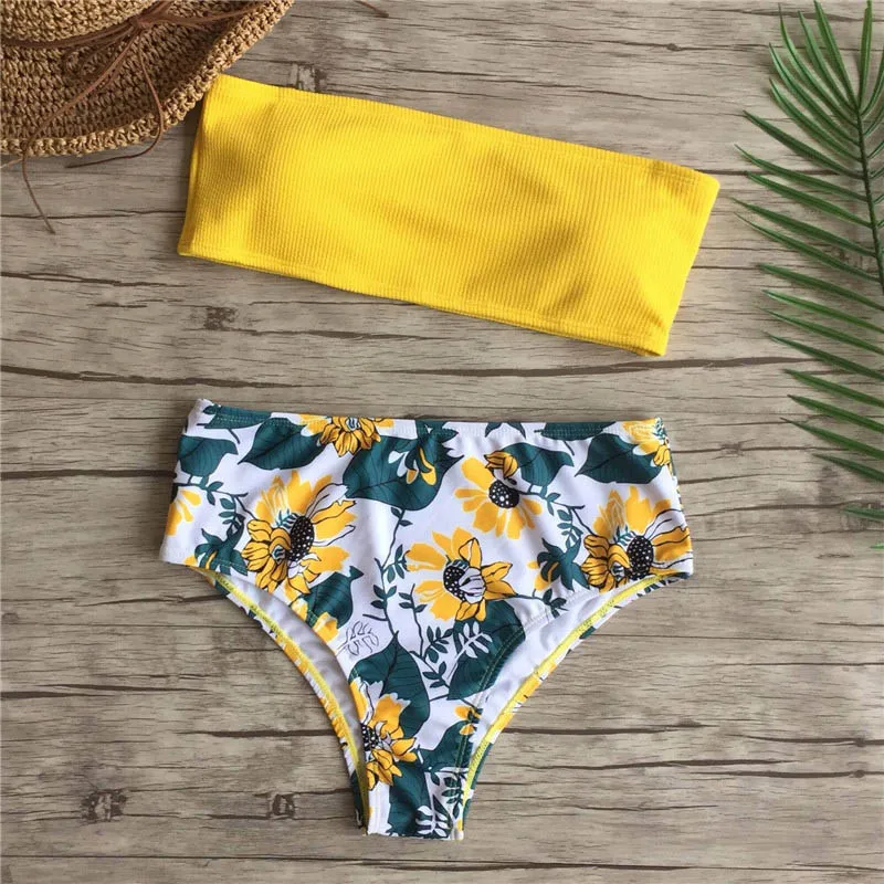 yellow bandeau swimsuit