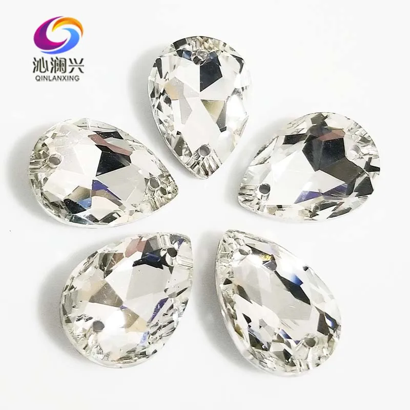 

Clear white DR shape High quality Glass Crystal pointback sew on rhinestones with two holes,Diy/Clothing accessories SWSK01