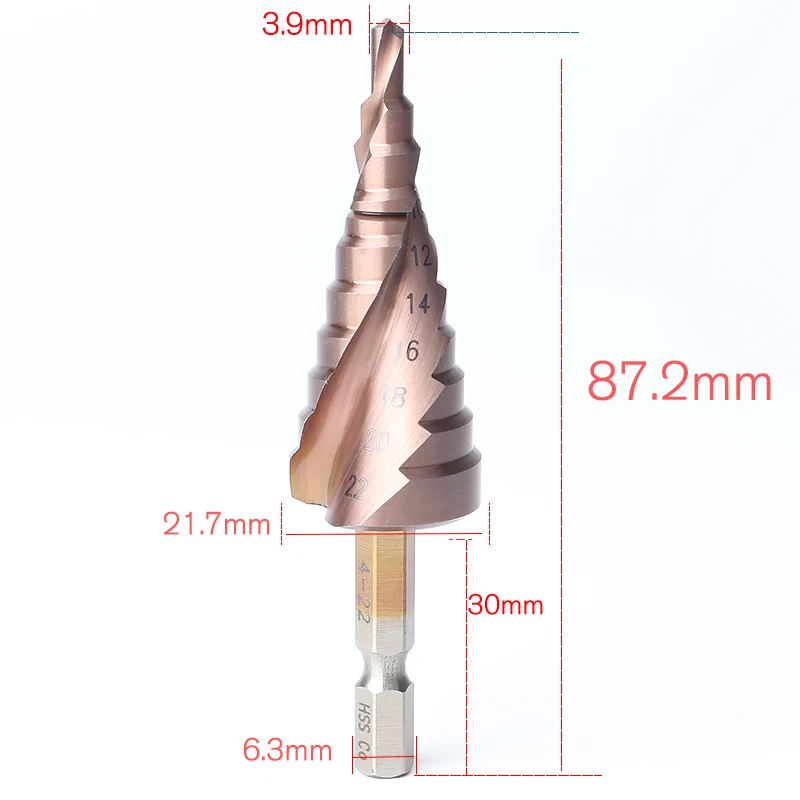 CO M35 Multifunctional Triangle Bit Hex Shank 4-22MM Spiral Groove Metal Step Bit Stainless Steel Hole Woodworking Power Tools CO M35 Multifunctional Triangle Bit Hex Shank 4-22MM Spiral Groove Metal Step Bit Stainless Steel Hole Woodworking Power Tools