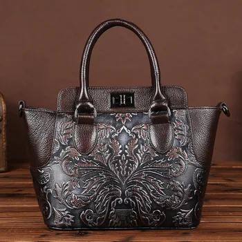 

2019 Luxury Brand Women Genuine Leather Handbag Ladies Embossed Shoulder Messenger Bag Female Cow Leather Crossbody Bags Totes