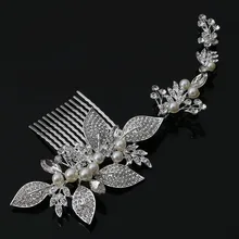 Высококачественные серебряные стразы, искусственный жемчуг, цветок, головной убор, длинный стиль, гребень для волос, свадебные аксессуары для волос невесты