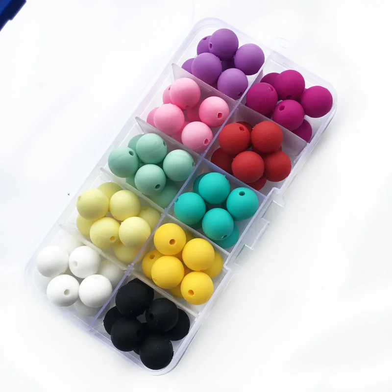 

80PCS/lot 12mm Silicone Round Beads With Box Baby Teethers Pacifiers Chain Pendent Bracelet DIY Infant Nursing Gifts Chew Toys