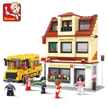 

Sluban 496pcs City School Bus 3D Construction Building Blocks DIY Enlighten Model Bricks Building Compatiable Educational Toys