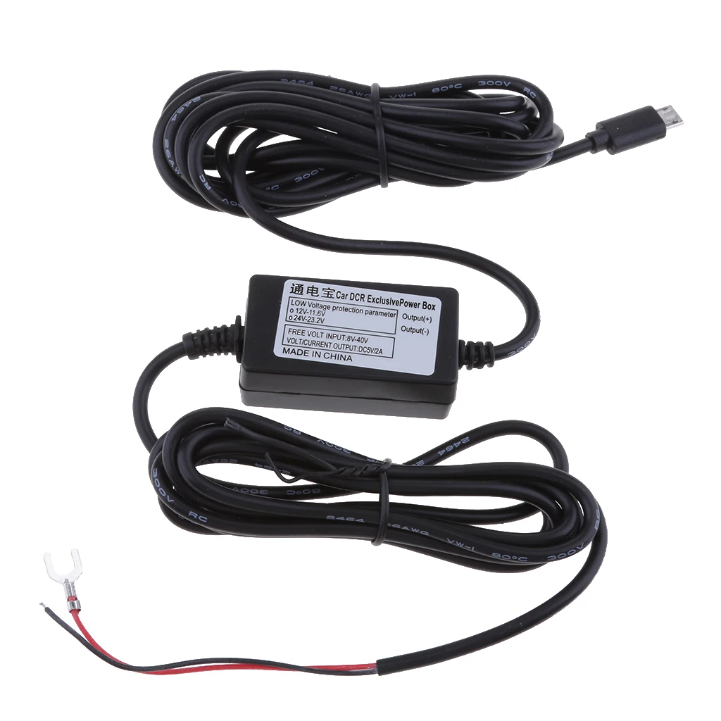 Micro USB Hard Wire Auto Charger Cable Kit 12V-35V to 5V for Dash Cameras GPS Auto DVR Power 3.5m