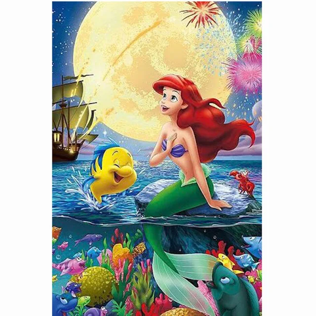 

New DIY 5D Square Full Diamond Painting Cartoon Round Diamond Cross Stitch Diamond Embroidery Little Mermaid Princess Mos