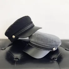 Новая модная женская кепка в стиле милитари, Одноцветный берет в стиле винтаж, хлопковая кепка с плоским верхом в стиле моряка, женские шапки из искусственной кожи