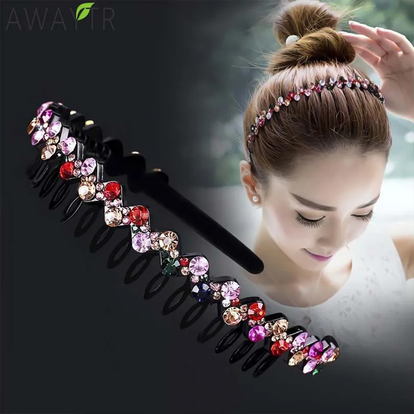 

AWAYTR Hairbands Non-slip Bezel Colorful Rhinestone Flower Water Ripple Hair Hoop Headband for Women Hair Band Hair Accessories