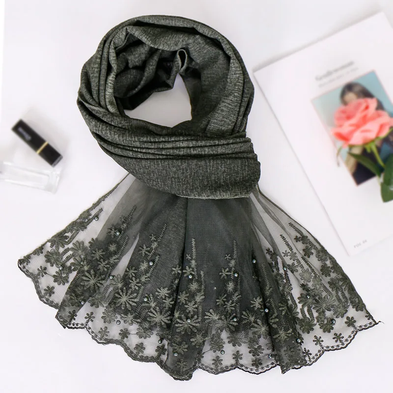 Мода новые весенние зимние шарфы для женщин шали и обертывания Женские Простые кружевные цветочные хиджаб мусульманские хиджаб палантины