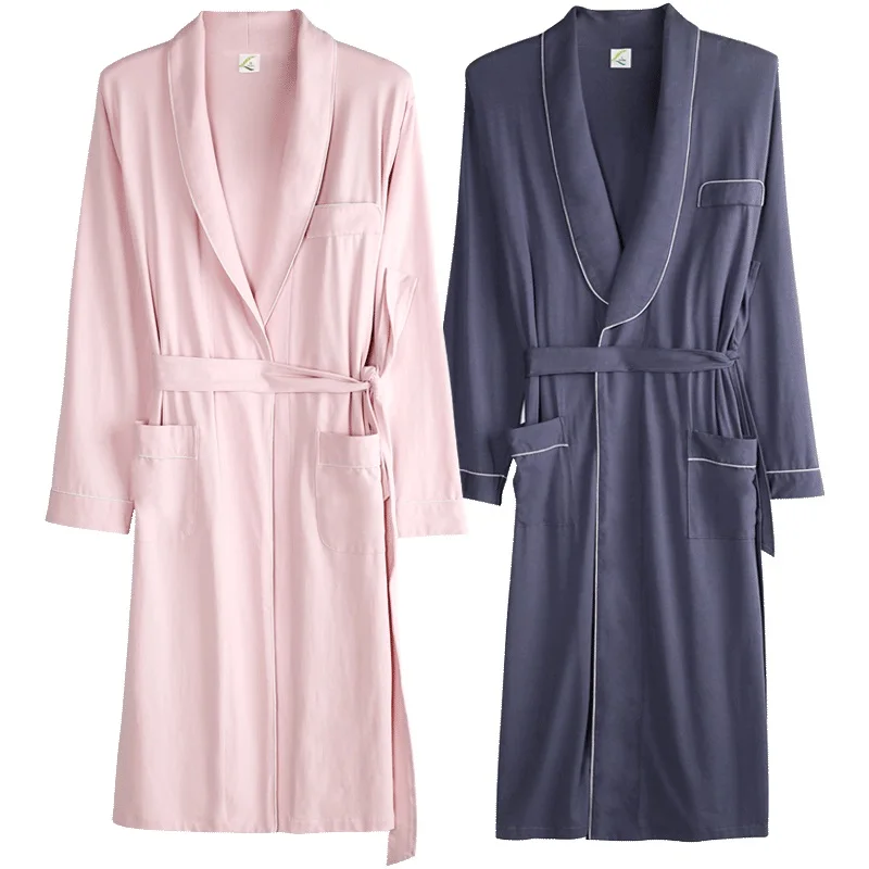 

Spring Autumn Bathrobe Lover 100% Cotton sleep top Kimono Robes For Male Female Robes Long Bath Robe Bride Robe Dressing Gown