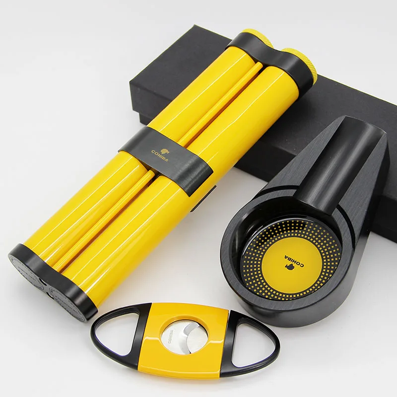 COHIBA Yellow Cigar Cutter 2 Tube Ashtray Setin Ashtrays from Home & Garden on