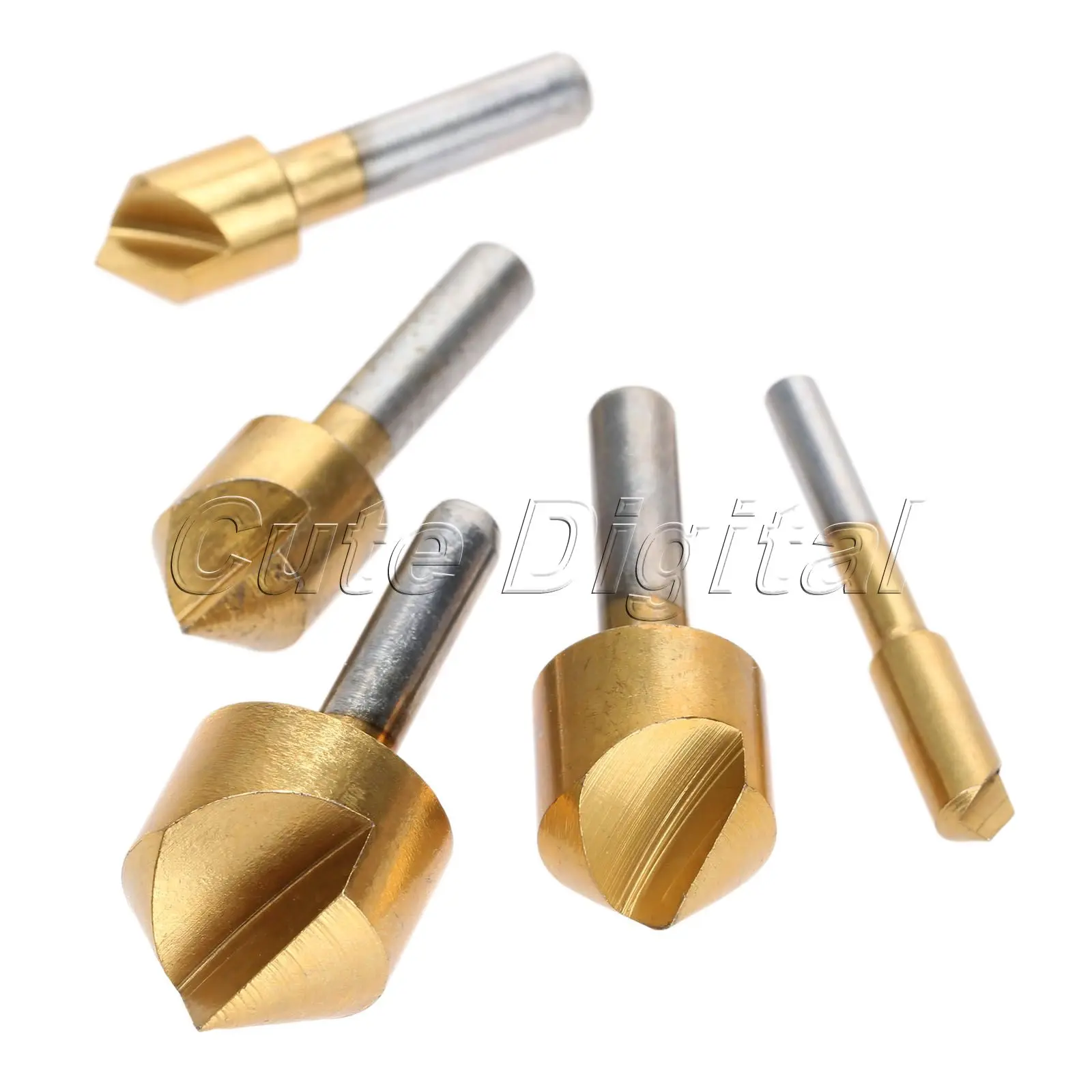 5pcs Single Flute Chamfering Drill Bit Titanium Coated 90 Degree End