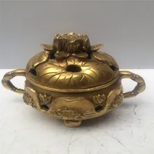 Антикварный, антиквариат китайская латунь вырезать курительница в форме лотоса