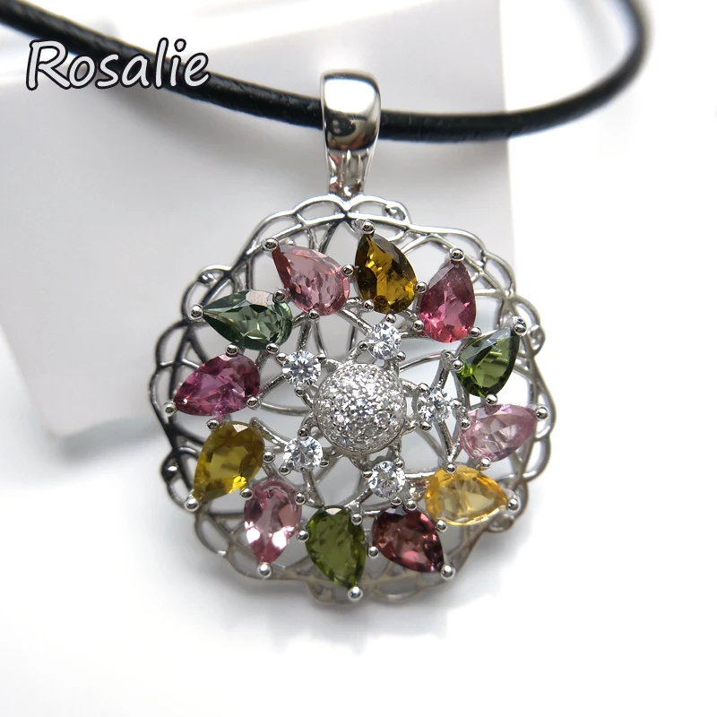 

Rosalie,2018 new "Dancing Turning Pendant"with natural Brazil tourmaline gemstone leather chord necklace for girls jewelry gift