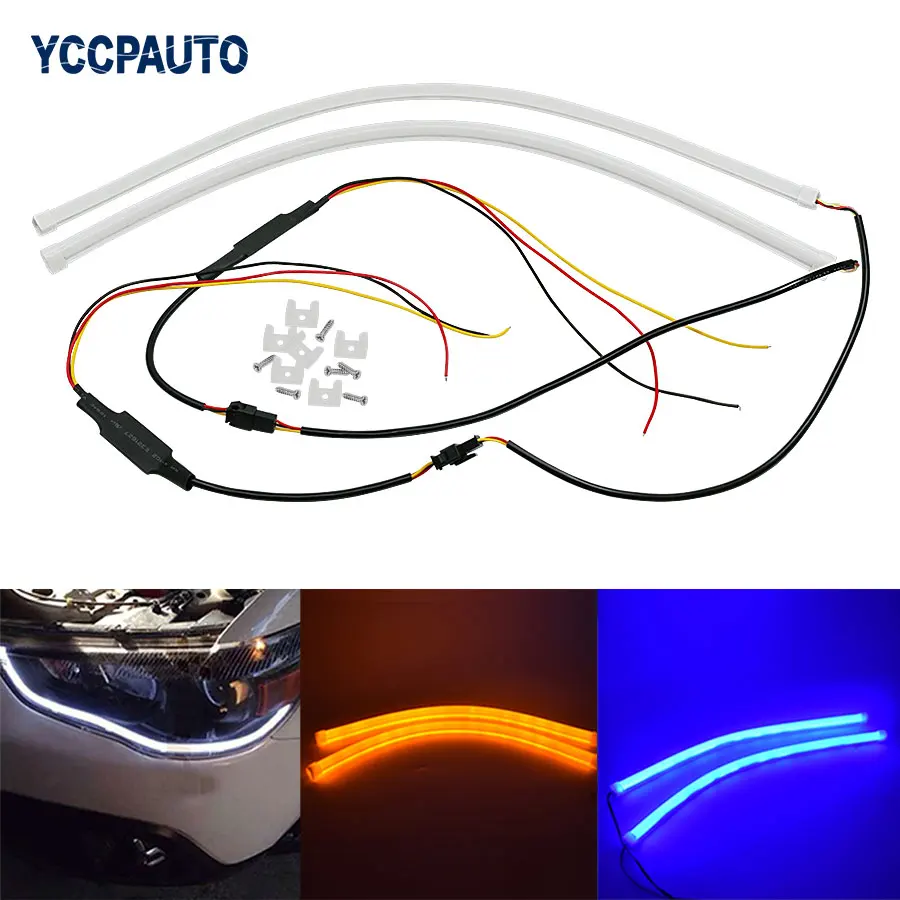 

2PCS 60CM Angel Eye Daytime Running Light Guide Soft Flexible Car-Styling LED Strip DRL White Yellow Red Blue Turn Signal Lights