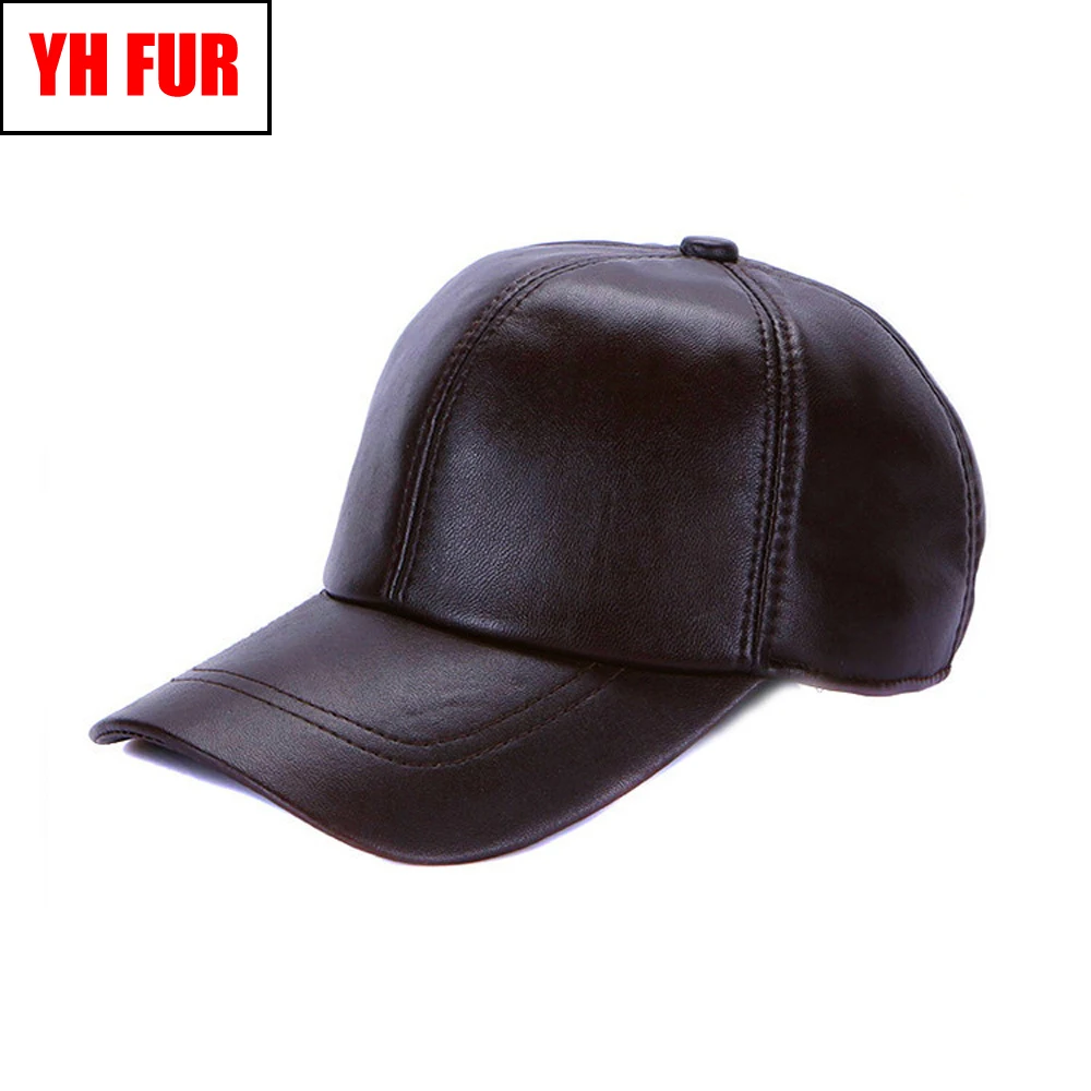 

New Men Genuine Leather Baseball Cap Real Sheepskin Leather Baseball Hat Fashion Men Autumn Winter Real Sheepskin Leather Caps