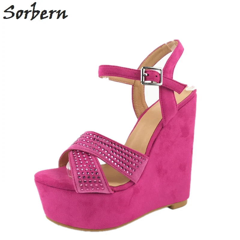 Sorbern Peach Women Wedge High Heel Sandals Cross Strap Slingbacks
