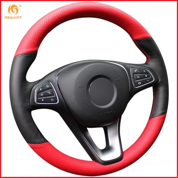 

MEWANT Black Red Genuine Leather Car Steering Wheel Cover for Mercedes Benz C180 C200 C260 C300 B200 Interior Accessories Parts