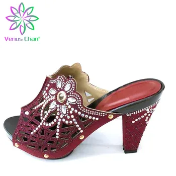 

Italian Women Shoes with Stone High Heels Summer Women Pumps Nigerian Women Wedding Shoes with Rhinestone African Party Shoes