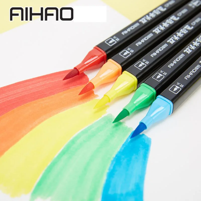 24 цвета превосходный черный-полюс двуглавый маркер ручка комплект, принадлежности для живописи красочные водонепроницаемые кисти ручка рисунок Copic маркеры