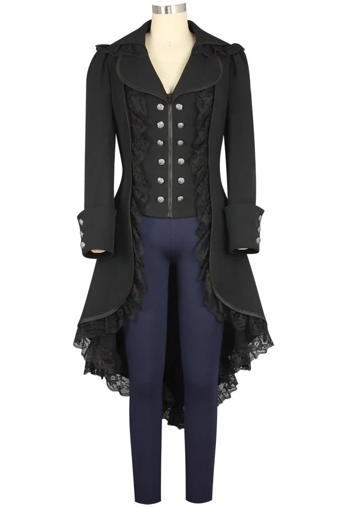 AIEOE Men Steampunk Coat Long Gothic Tailcoat Vintage Medieval Victorian Cosplay Tuxedo Dovetail Jacket 