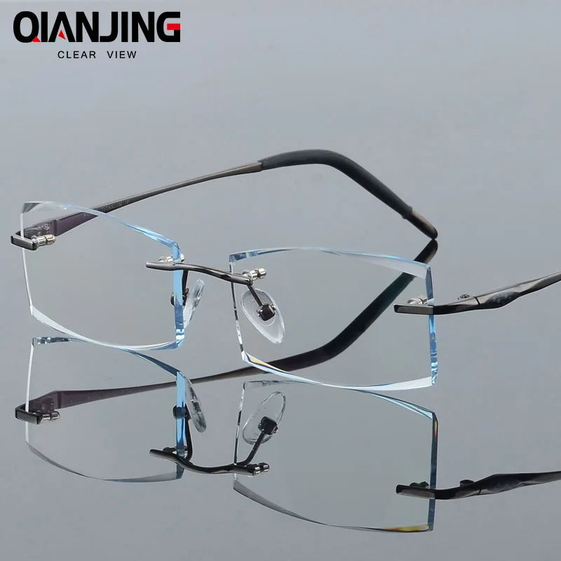 

QJ Rimless Titanium Frame Eyeglasses Unisex Presbyopic Ti Frame Gold Myopic Glasses Ceramic Nose Pards Prescription Eye Glasses