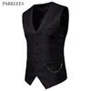 Mens Gentleman Formal Slim Fit Single Breasted Black Dress Suit Vests 2022 Fashion Chain Decoration Men Vest Waistcoat Gilet 2XL ► Photo 1/6