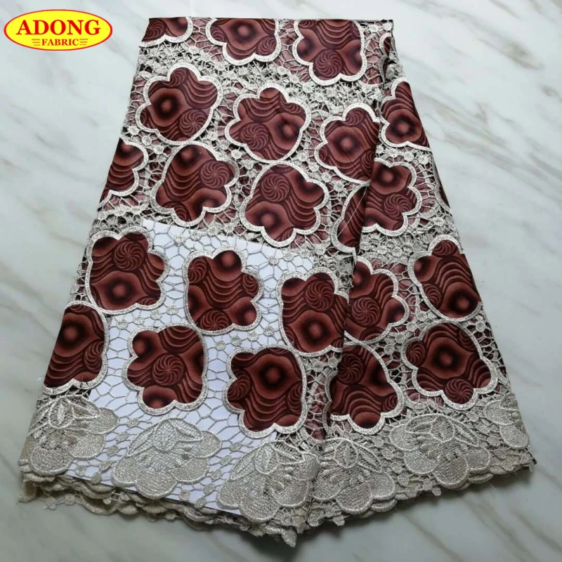 

Nigeria guipure lace fabric African wax lace fabric high quality Ankara wax with cord lace 5 yards/pcs for Women dress,Clothing