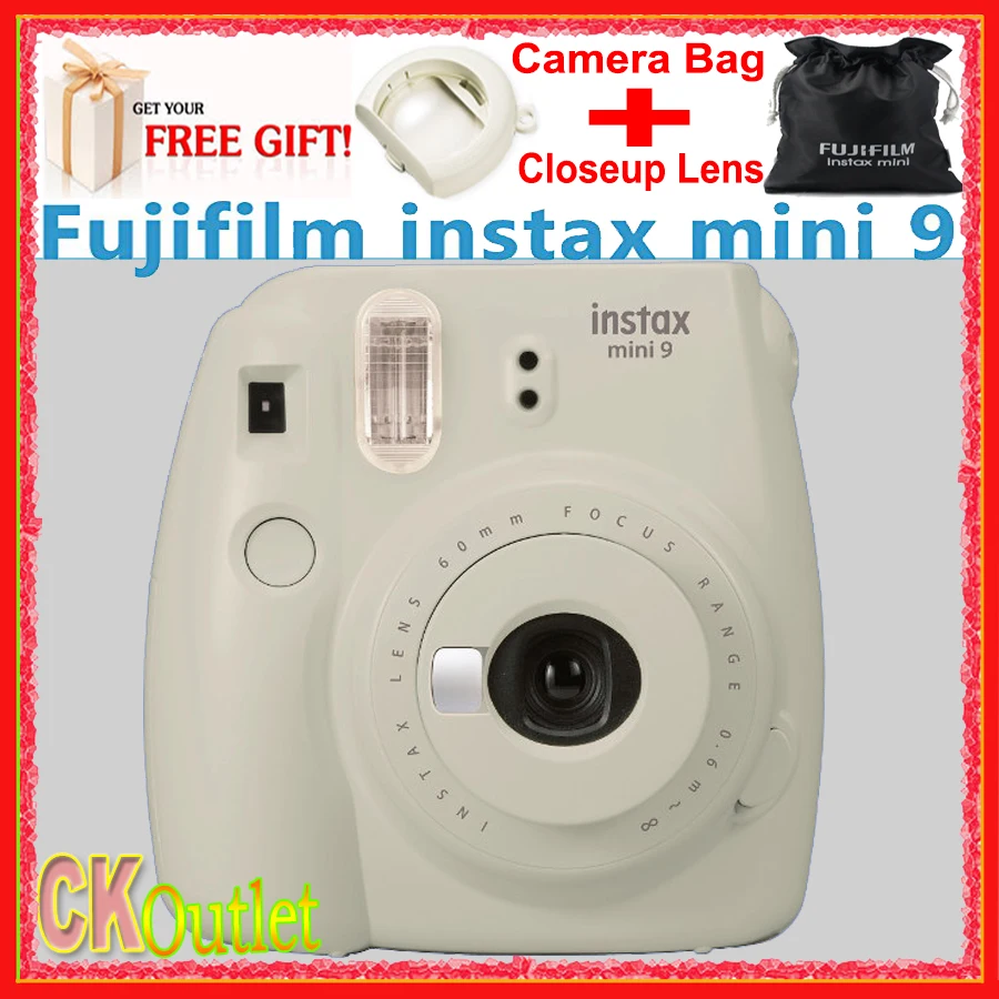 Fujifilm Instax Mini 9 White + Free Closeup Lens Camera Bag for