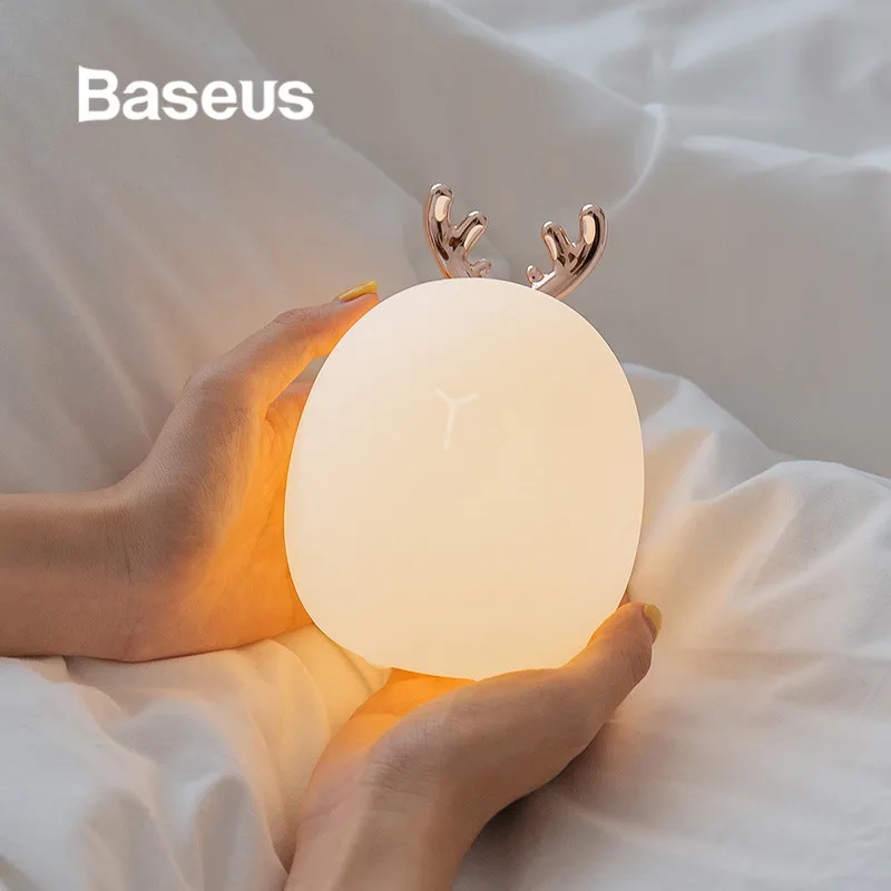 

Baseus USB Light Touch Sensor LED Night Light Silicone USB Charger 3 Mode Deer Cartoon Night Light for Home Bedroom