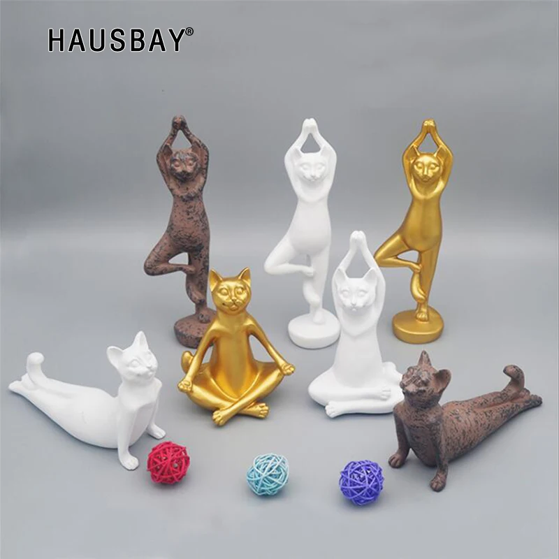 

Nordic Retro Yoga Cat Animal Ornaments Living Room TV Cabinet Yoga Club Decoration Furnishings Crafts Gifts Desktop Decor 05440