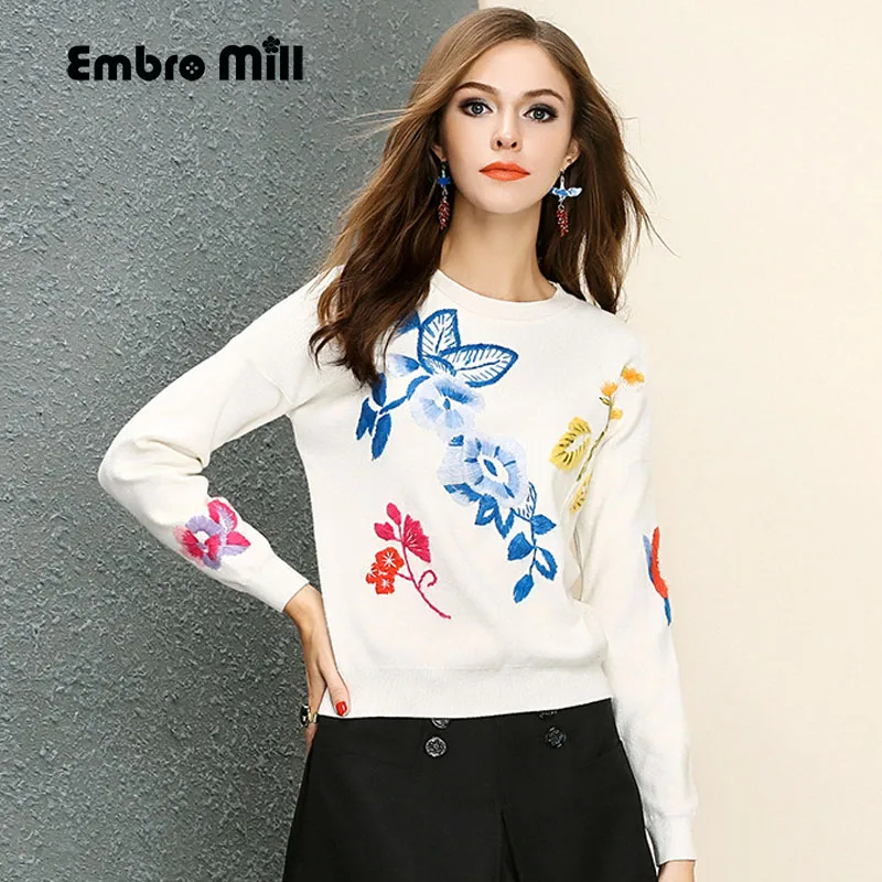 Royal embroidery flower pullover sweater women dress autumn winter ...