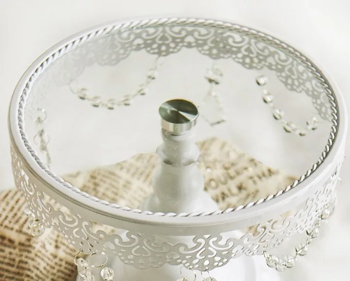 Cake stand cake tray with lace and glass carystal for wedding decoration 10 inch